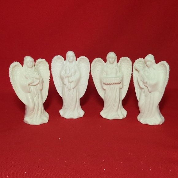 Vintage White Angel Playing Musical Instrument Set Bisque Porcelain Set of 4 - Picture 12 of 13